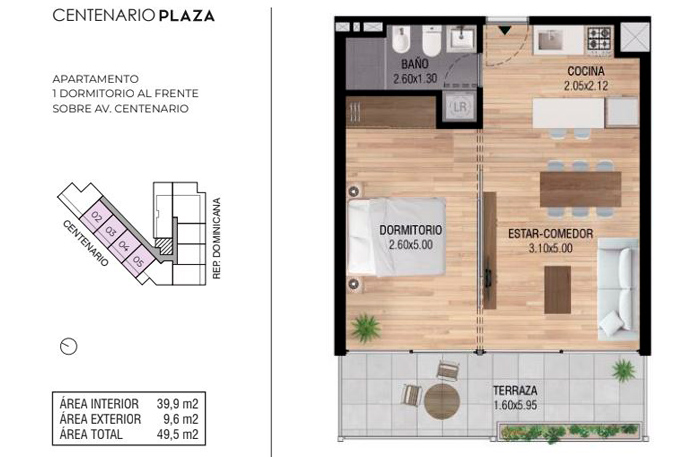 Centenario Plaza Plano 1 dormitorio